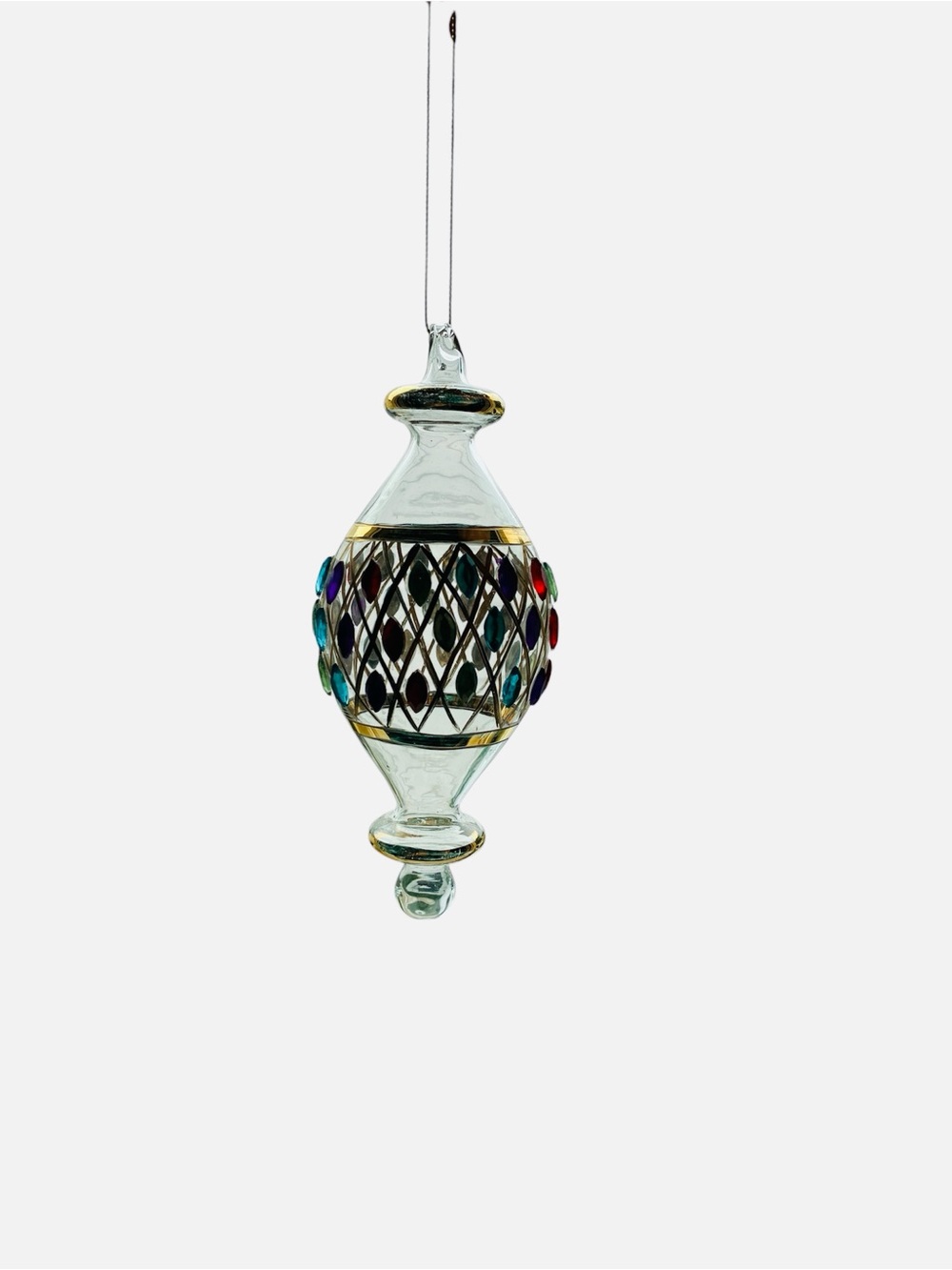 Handblown Glass Ornament with Multicolor Jewels 22K Gold Made In Egypt